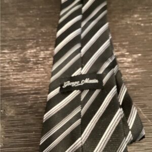 George Martin Grey and White Striped 100% Silk Tie